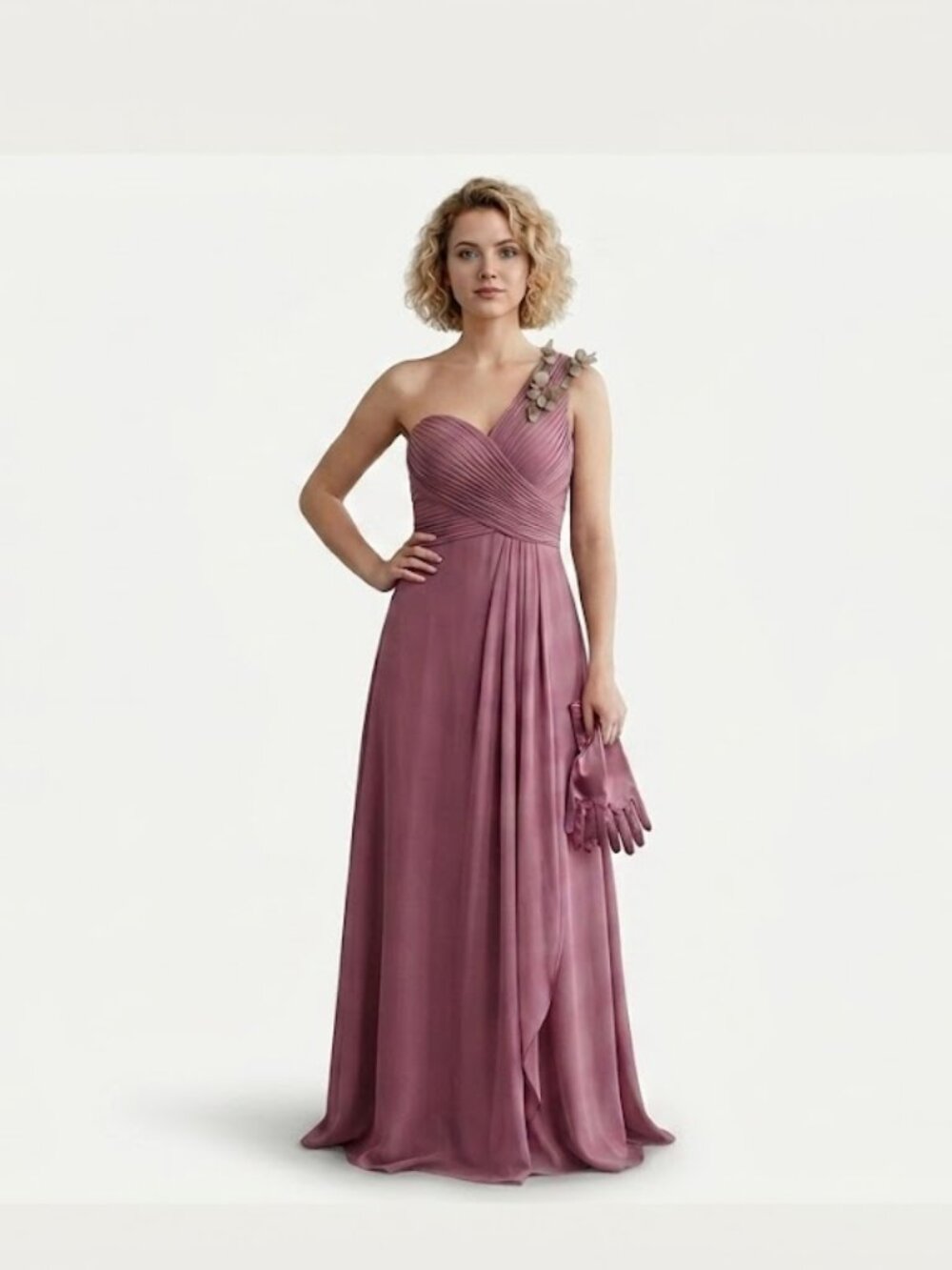 Thread Dessy Group - One-Shoulder Draped Chiffon Maxi Dress -  in Suede Rose